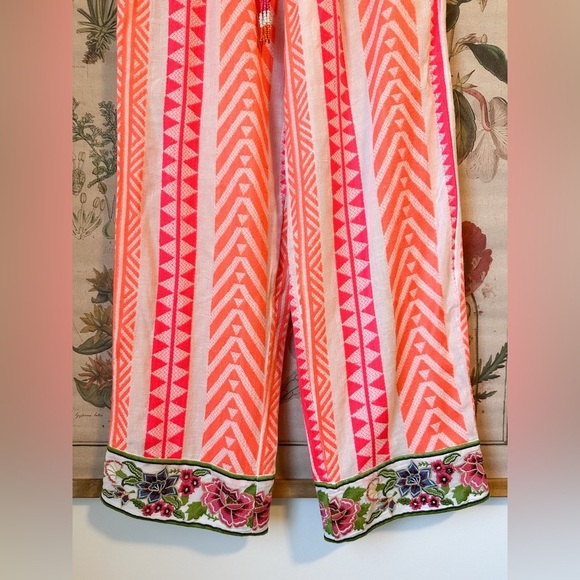 NWT Anthropologie Farm Rio Geometric Floral Embroidered Striped Pants Pink XS - Picture 5 of 16
